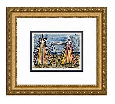 Marvelous 1967 Bernard Buffet Color Lithograph  Colorful Beach Tents  Framed COA • $224