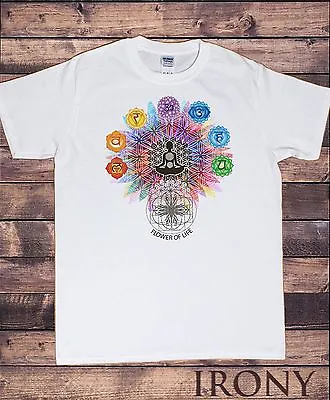£14.99 • Buy Mens T-Shirt  Flower Of Life  Buddha Chakra Symbols Geometric Design TS796