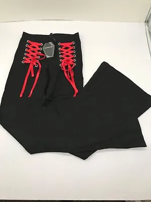 Dolls Kill Flare Lace Up Leggings Black/red Size Xxsmall • £34