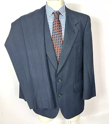 Vintage Neiman Marcus Suit 2 Piece Blue Striped Wool Jacket 40R Pants 40X26 • $33.99