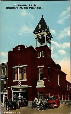 Postcard~Harrisburg Pa~Fire Dept No 8~Mt. Pleasant~Horse Drawn Fire Engine~c1910 • $6.98