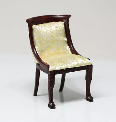 Dollhouse Miniature Mahogany Side Chair With Gold Vine On Creme Upholstery • $19.99