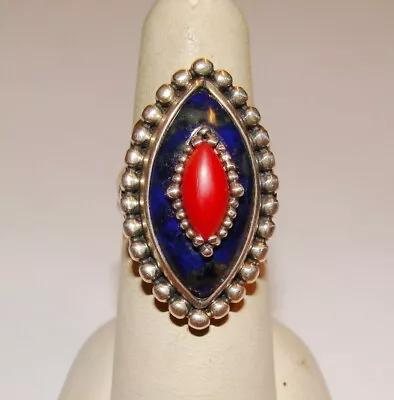 Carolyn Pollack Relios Sterling Silver 12.0g Marquise Lapis & Coral Ring SZ 6.25 • $64.99