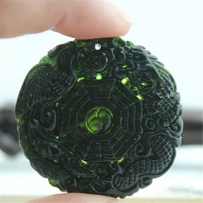 Natural Black Green Jade Taiji Yin Yang Pendant Dragon Phoenix Lucky Amulet Gift • £5.81