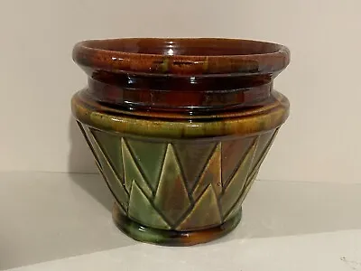 McCoy Blended Majolica 1920s Pottery V Design Brown Green Jardiniere • $74.99