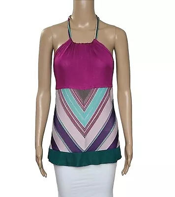 M MISSONI Multicolor Diagonal Striped Knit Tie Back Halter Top Sz 6 • $49