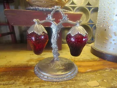 Vtg 1960's Ruby Red Glass Strawberry Salt/Pepper Shakers/Japan Label • $46