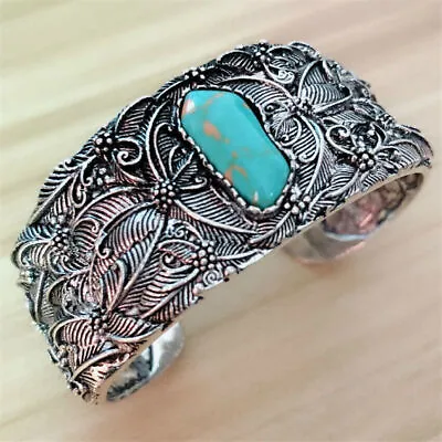 Vintage Carve Silver Turkish Handmade Turquoise Bracelet Men Women Party Jewelry • $3.39