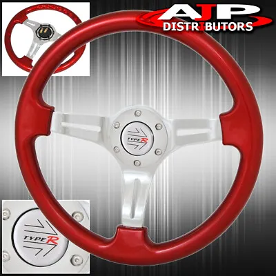 Universal 6 Bolt Hole Red Steering Wheel 1.75 Inch Deep Dish Streak Type R • $52.99