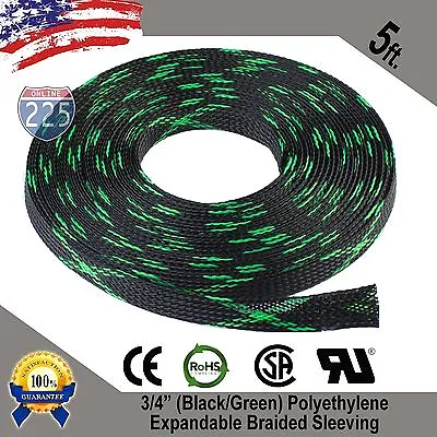 5 FT 3/4  Black Green Expandable Wire Sleeving Sheathing Braided Loom Tubing US • $10.99
