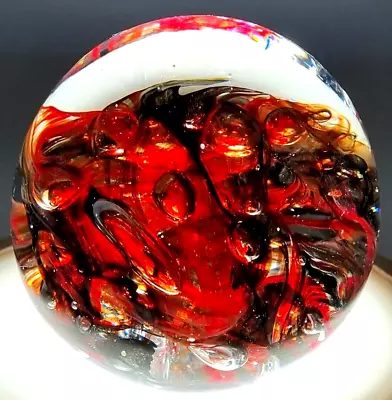 MDINA PAPERWEIGHT Swirling Amber Bubbles MALTA SIGNED 1999 VINTAGE RARE VG+++ • £34.99