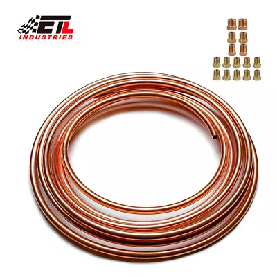 NEW Copper-Coated Brake Line Tubing Kit 3/16In 25Ft Coil Roll W/ 16 Fitting • $14.09