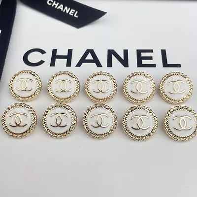 10 Small Chanel Buttons White Round Gold Cc Logo Metal 16mm Vintage • $80