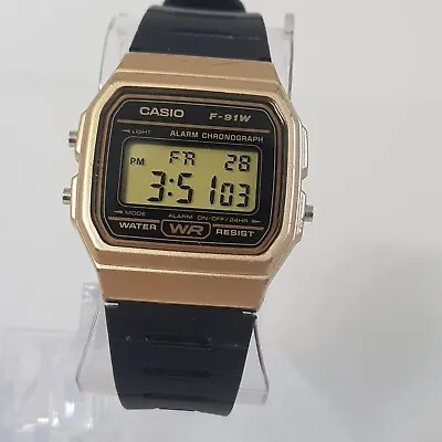 Vintage  Casio Classic Digital Watch F-91W  GOLD  FACE Unisex....NEW BATTERY  • $19
