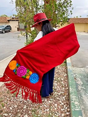 Mexican Shawljorongoponchogabancaparebososerapeembroidery Flores Bordadas • $27.99