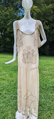 Flapper 1920’s Glass Beaded Silk Chiffon Long Dress • $285