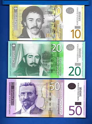 Serbia P-54 P-55 P-40 10 20 50 Dinara 2005-2013 Uncirculated Banknotes Set # 2 • $4.95