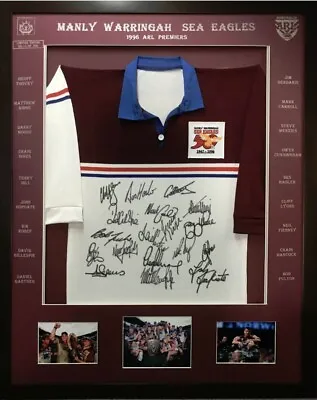 $550 • Buy Blazed In Glory - Manly Warringah 1996 Premiers - NRL Signed & Framed Jersey