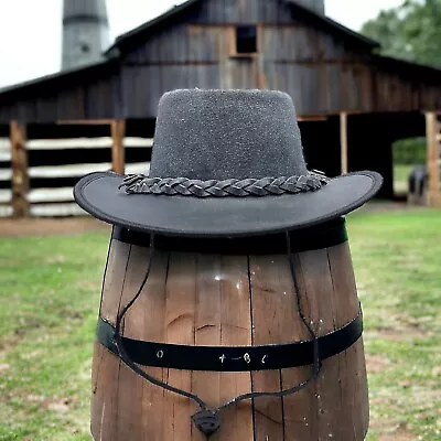 Distressed Classic Black Cowboy Hat Real Leather Crazy Australian Western Style • £18.47