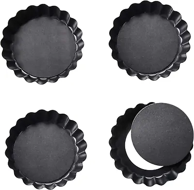 4 Round Baking Tins.4 Inch Cheesecake Tin Mould.Removable Bottom Mini Tart Pans • £11.67