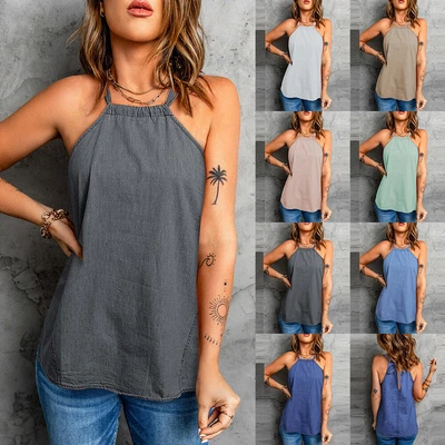 £13.29 • Buy Womens Halter Neck Plain Tank Tops Ladies Summer Beach Holiday Casual Vest Cami