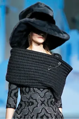 Marc Jacobs ( 2012 Runway) Black Waffle Knit Wool Scarf Shawl With Safety Pin • $295