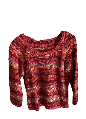 Sigrid Olsen Silk Hand Knit Ribbon Sweater Pinks Orange Multi Color Stripe M New • $47.55