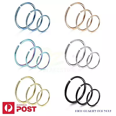 1Pair 20G Nose Ring Hoop Cartilage Hoop Septum Piercing Surgical Steel 6-10mm • $3.99