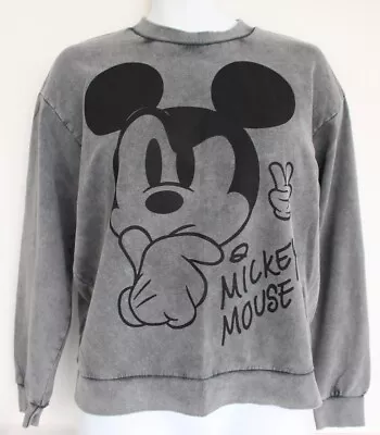 George Mickey Mouse Peace Sweatshirt Ladies M Stonewash Grey Top Oversized • £8.99