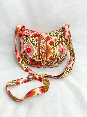 Vera Bradley Folkloric Lizzy Crossbody Floral Bag Cotton Cream Green Pink Zip • $21.21