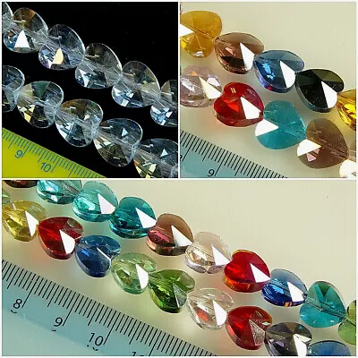 GLASS BEADS FOR JEWELLERY MAKING HEART FACETED MULTICOLORED AB  10mm 14mm • £1.79