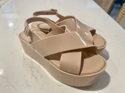 Melissa Pink Jelly Platform Cross Strap Sandals Y2K Size 7 • $45