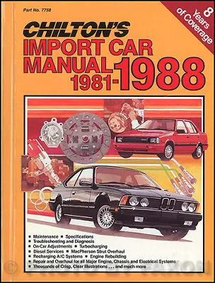 $27.95 • Buy Chiltons Import Car Shop Manual 1981-1988 Repair Service