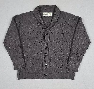 Vintage Aran Crafts Ireland Irish Cardigan Merino Wool Sweater Charcoal Grey L • $34.99