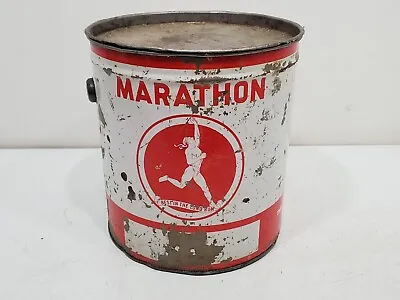 Vintage MARATHON GAS STATION MOTOR OIL 10 Lb  GREASE Advertising CAN PAIL BUCKET • $52.46