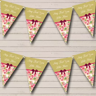 Party Banner Bunting Green Pink Vintage Personalised Shabby Chic Garden Tea • £5.56