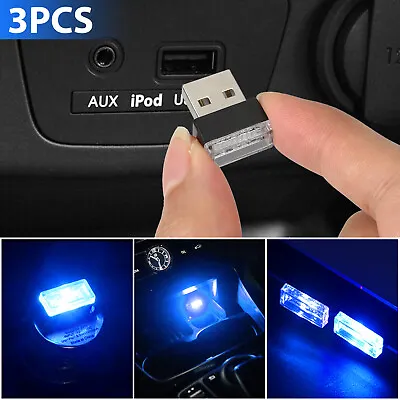 $6.98 • Buy 3x Mini Blue LED USB Car Interior Light Neon Atmosphere Ambient Lamp Accessories