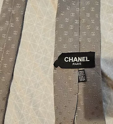 Vintage Original Chanel Silk Tie 1980-1990  Owned By Grandfather Logo Print • $75