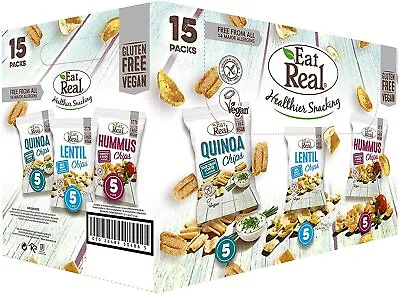 £12.45 • Buy Eat Real Variety Box 15 Pack Quinoa Lentil Hummus Crisps Chips Vegan Gluten Free