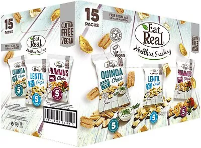 Eat Real Variety Box 15 Pack Quinoa Lentil Hummus Crisps Chips Vegan Gluten Free • £14.99