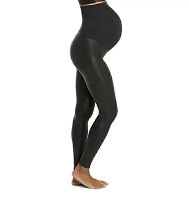 Spanx Mama Black Faux Leather Maternity Leggings Size Medium • $64.99