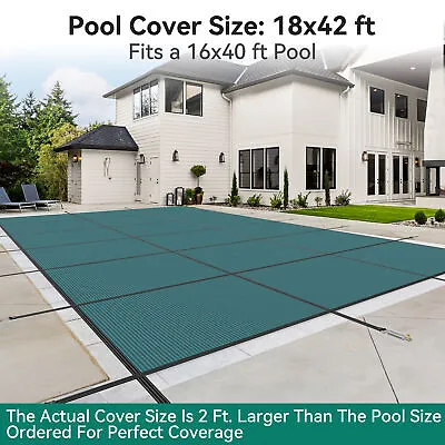 TAUS 16 X 40ft Inground Pool Safety Cover Winter Mesh Pool Cover W/ Tools Green • $471.68