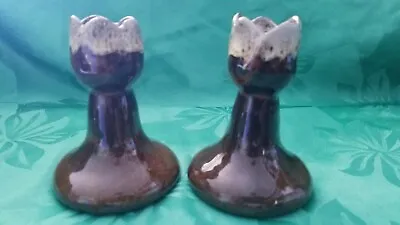 Two Vtg Anna Van Briggle Pottery Tulip Flower Candle Holder Drip Glaze Signed  • $15