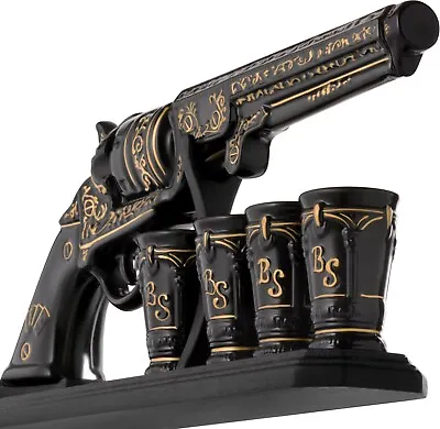 Ceramic Decanter Set 17oz With 4 Shot Glasses Tequila Whiskey Gun Pistol Bottle • $89.99