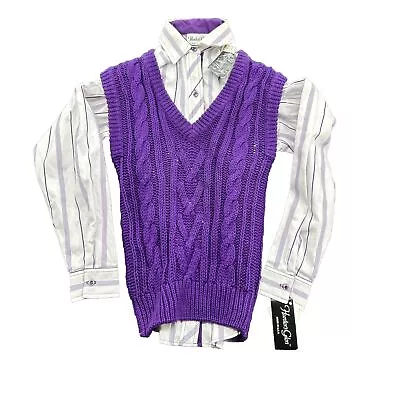 90's Vtg Hunters Glen Sweater Vest Women Cable Purple Shirt NOS • $25.78