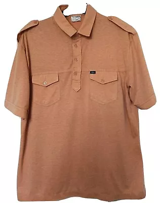 Vintage 1970s Double Pocket Polo Shirt Men's Orange Size L • £11.45