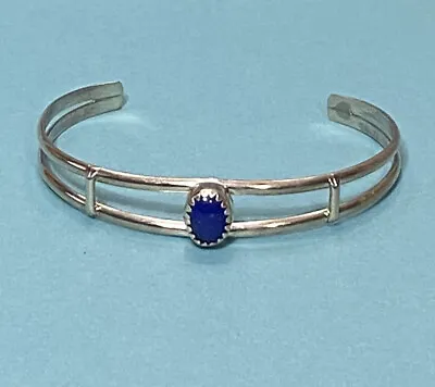 Vtg 925 STERLING SILVER Bezel Set Blue Lapis Lazuli Child Or Teen Bracelet/Cuff • $29.50