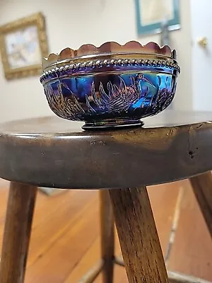 L G Wright Iridescent Amethyst Carnival Glass Bowl • $39.95