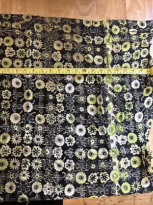 1970s Retro Green & Black Floral Silky Fabric • £0.99