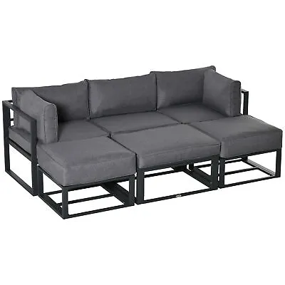 Outsunny 6 PC Garden Daybed Aluminum Sectional Sofa Set Coffee Table Footstool • £499.99